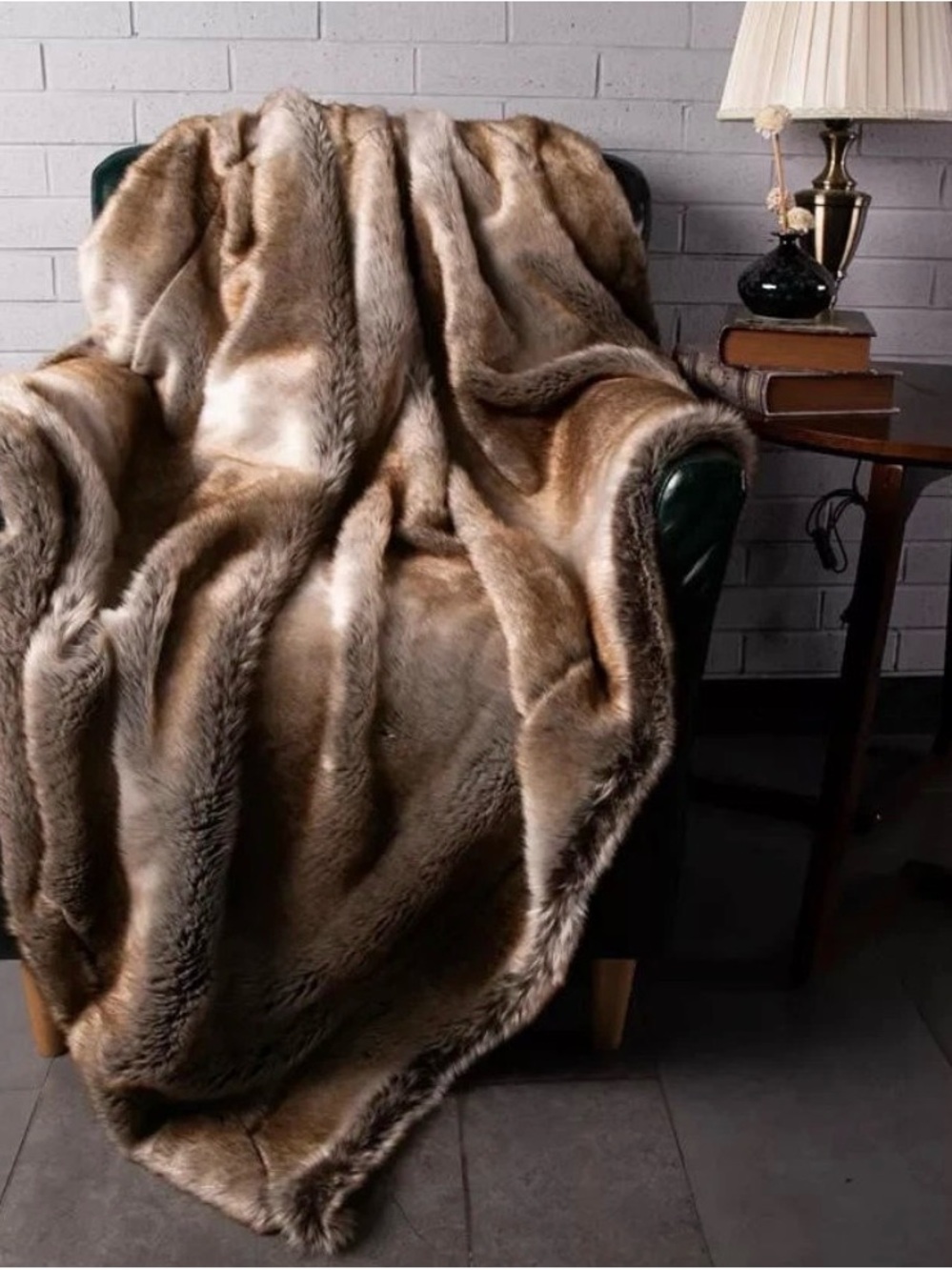 Batillo Lux Faux Fur Throw Blanket in Brown 60x80 - Picture 6 of 8